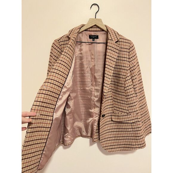 Talbots Classic Shetland Wool Blazer 2 Button in Pink Plaid Size Plus 16W - Picture 9 of 10